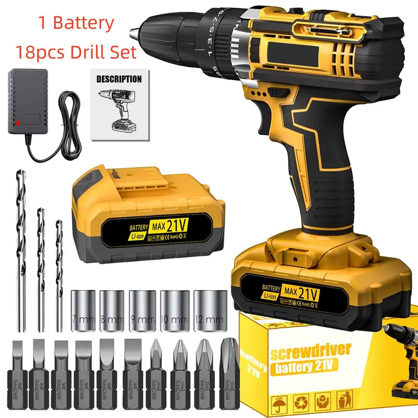 18/30/136pcs 20V Electric Cordless Drill Tool Box Set Screwdriver Bits