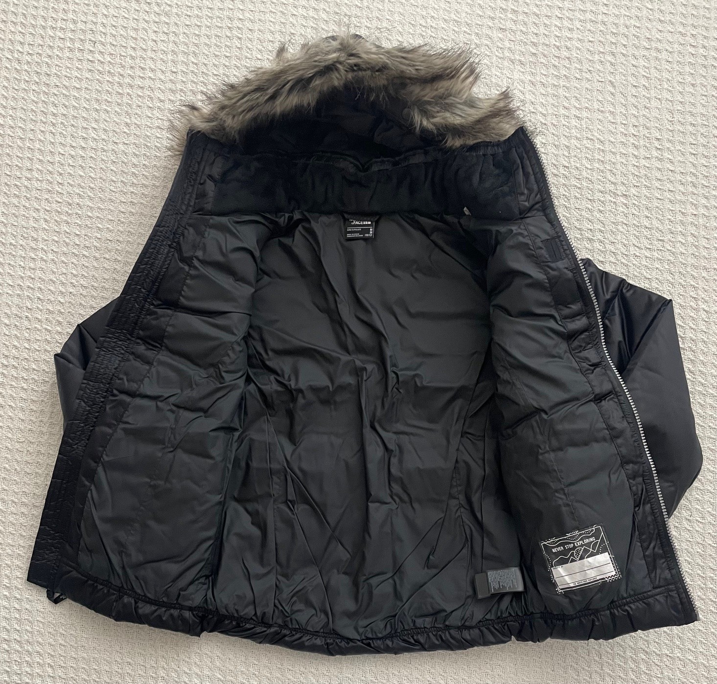 The North Face Girl Gotham 2.0 Goose Down Puffer Jacket Hoodie Fur Black M 10/12