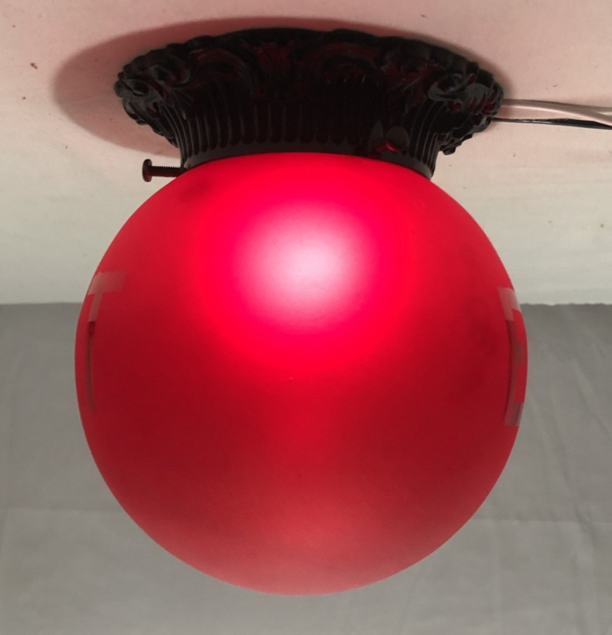 Antique Exit Glass Globe Vtg Ceiling Light Fixture Flush Frosted Art USA #L31