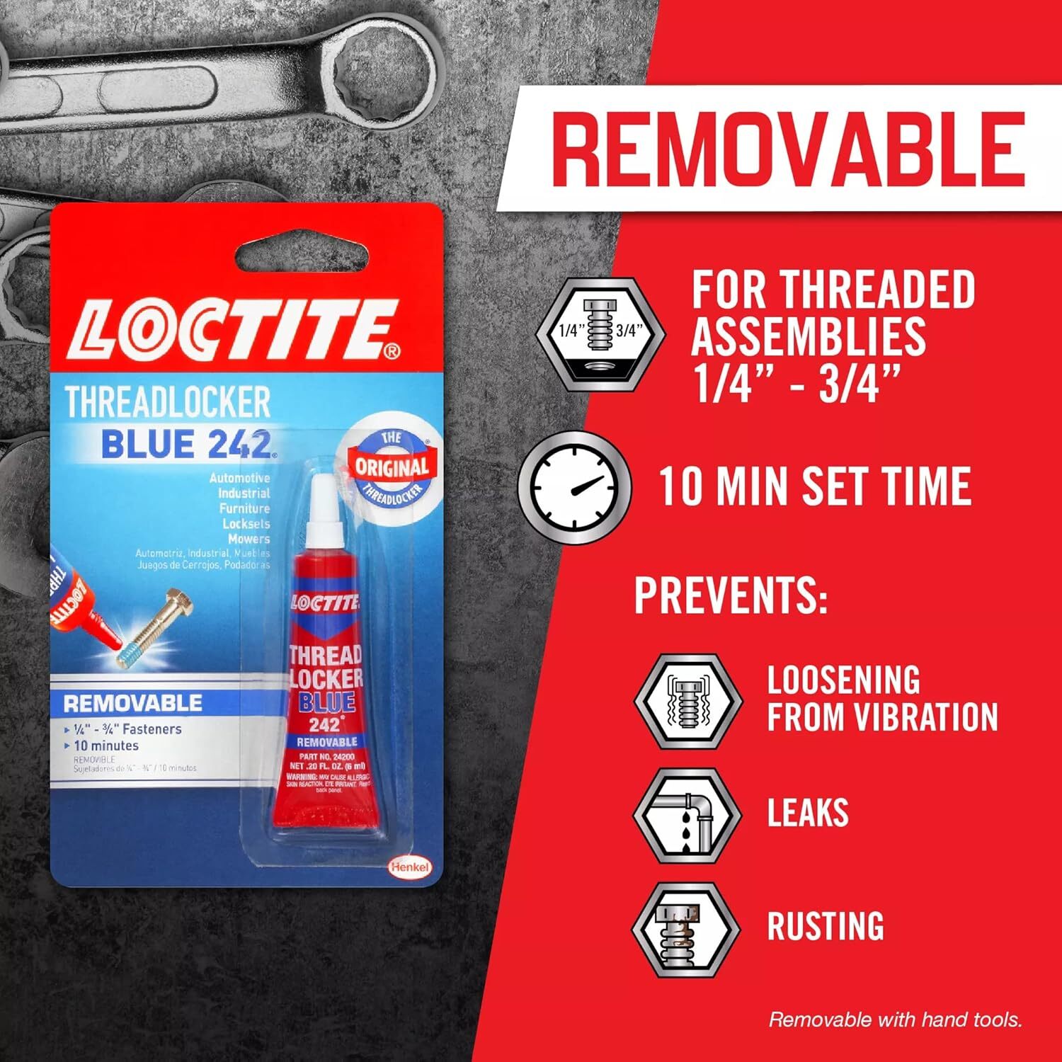 Loctite Threadlocker Blue 242 - Removable Thread Lock Glue for Nuts, Bolts, & Fa