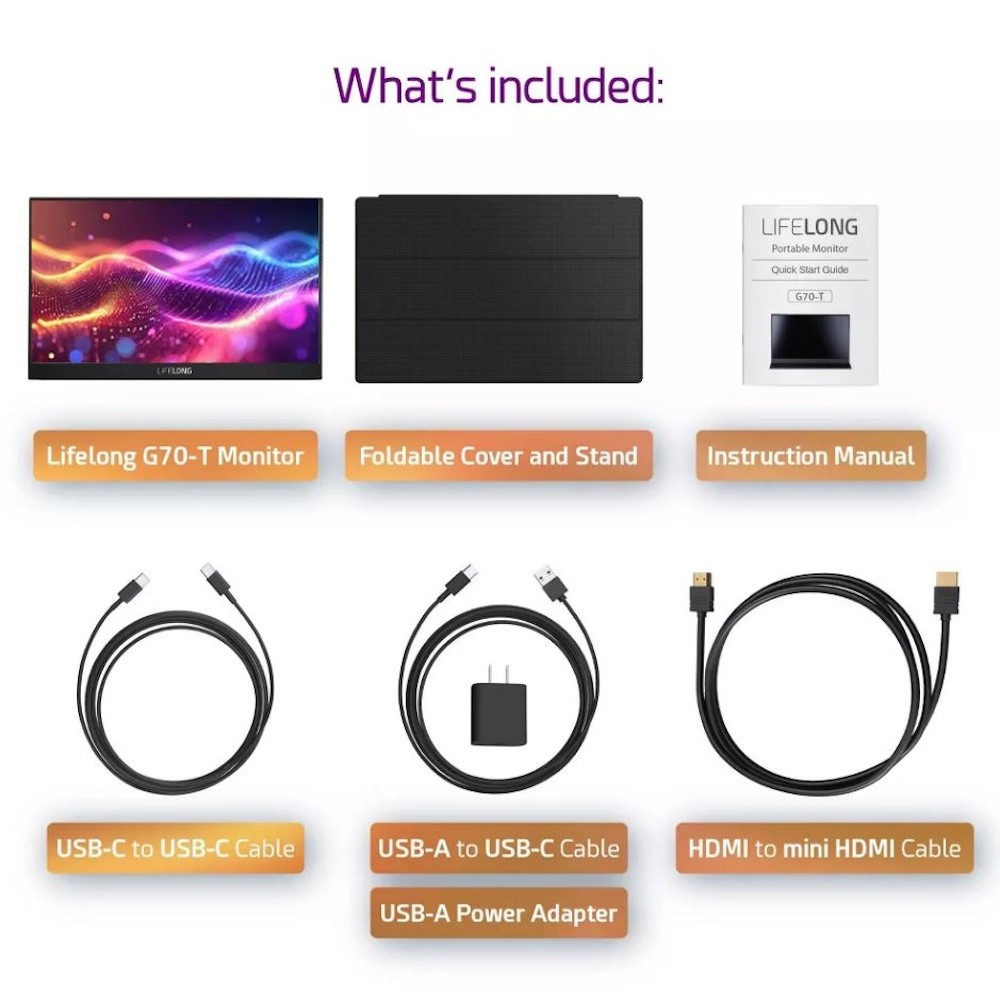 Lifelong 15.6" 1080P Portable Monitor G70-T - IPS, Built-In Speakers, 60Hz, HDMI