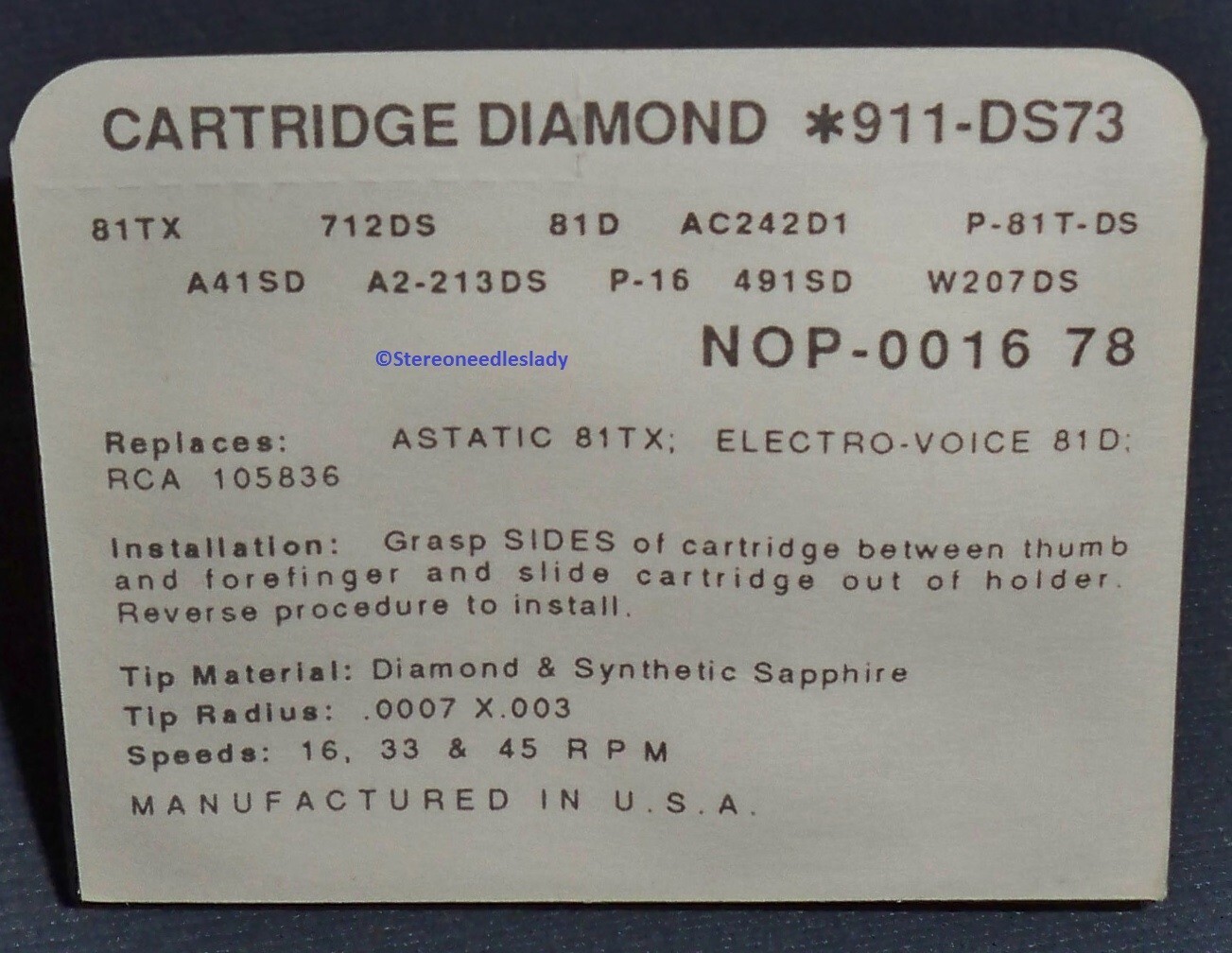 911-DS73 NEEDLE for Astatic EV 81TX 81t 83 83D 81D 89D for Califone Audiotronics