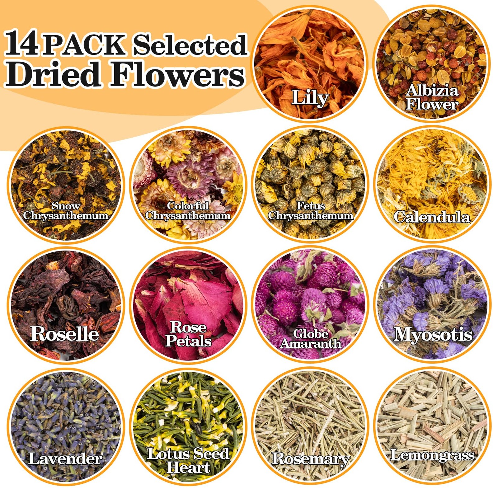 Dried Herbs Kit - Dried Botanicals Bulk,14 Bags Natural Dry Flowers and Herbs...