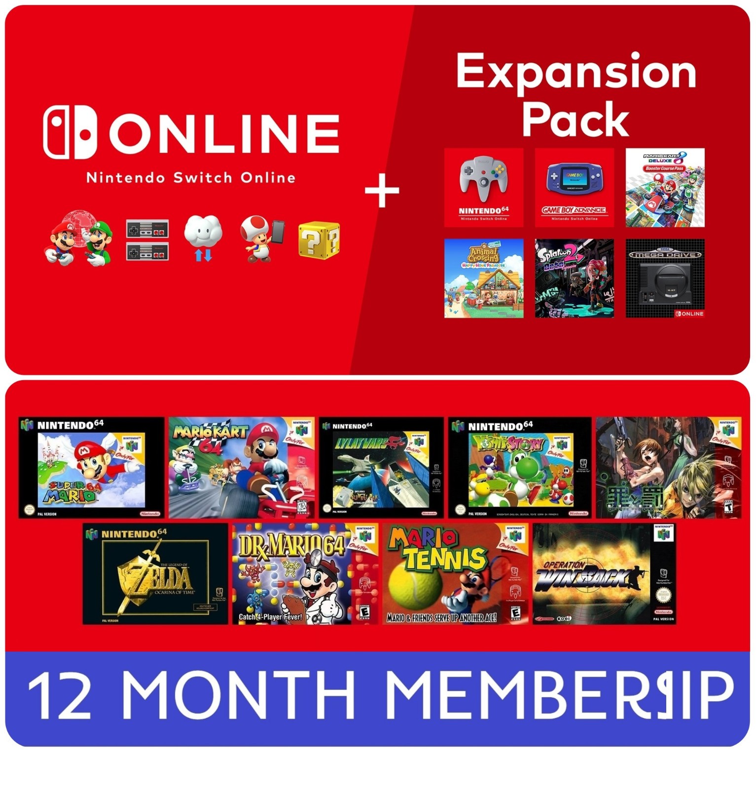 Nintendo Switch Online Expansion Pack • 12 Months Membership (For Switch 1 + 2)