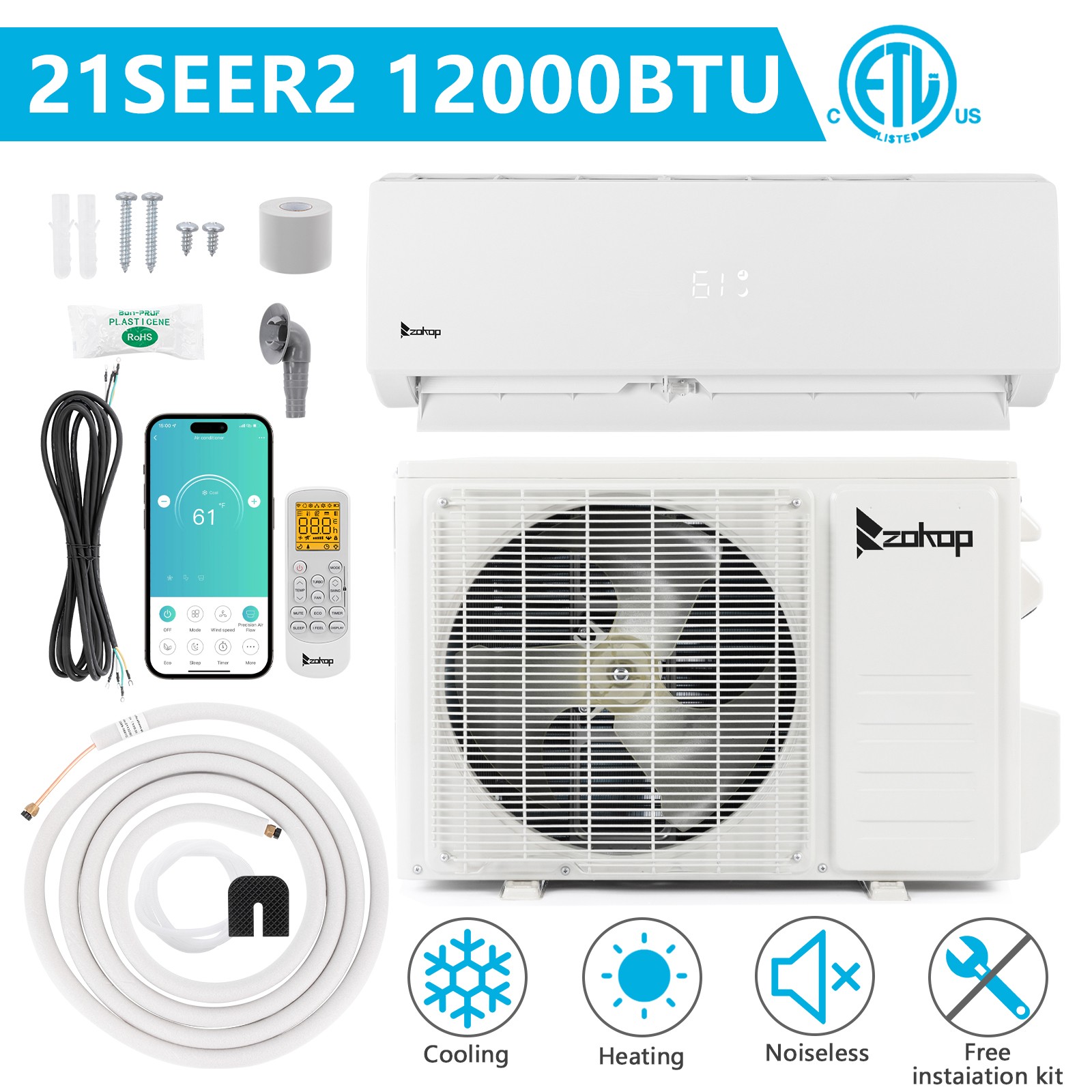 12000 BTU 21 SEER Mini Split Air Conditioner & Heat Pump 115V Inverter AC w/Wifi