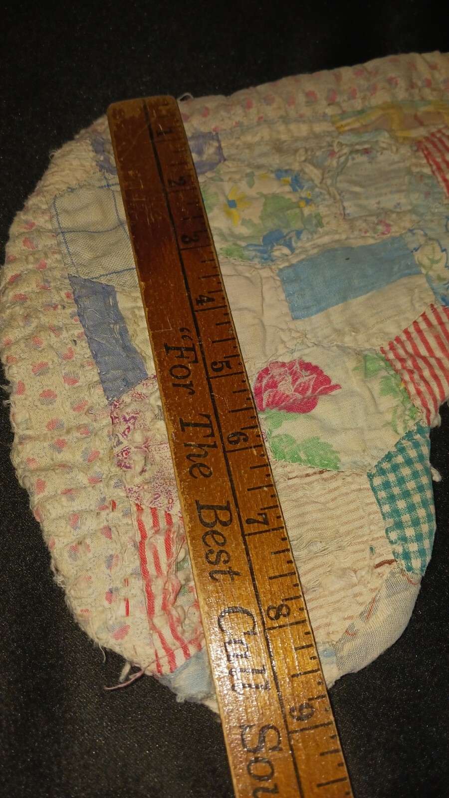 Antique Hand Stitched Quilted Christmas Stocking Flour Sack Rustic Cottage 1940s
