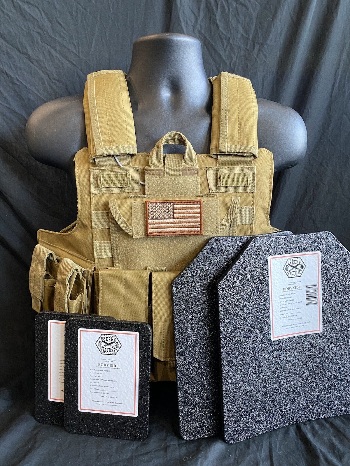 Coyote Tan FDE Tactical Vest Plate Carrier W/ Plates- 2 10x12 Front/back &Sides