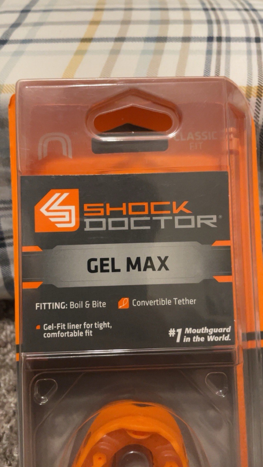 Shock Doctor Gel Max Youth Mouthguard Orange Boil-and-Bite Tether