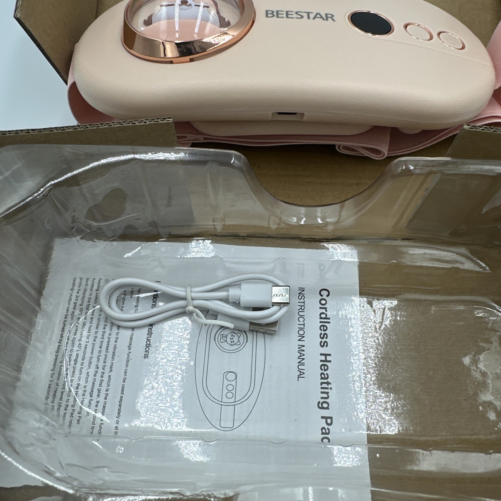 NEW Beestar Portable Cordless Heating Pad–Vibration & Heat Massage Belt Open Box
