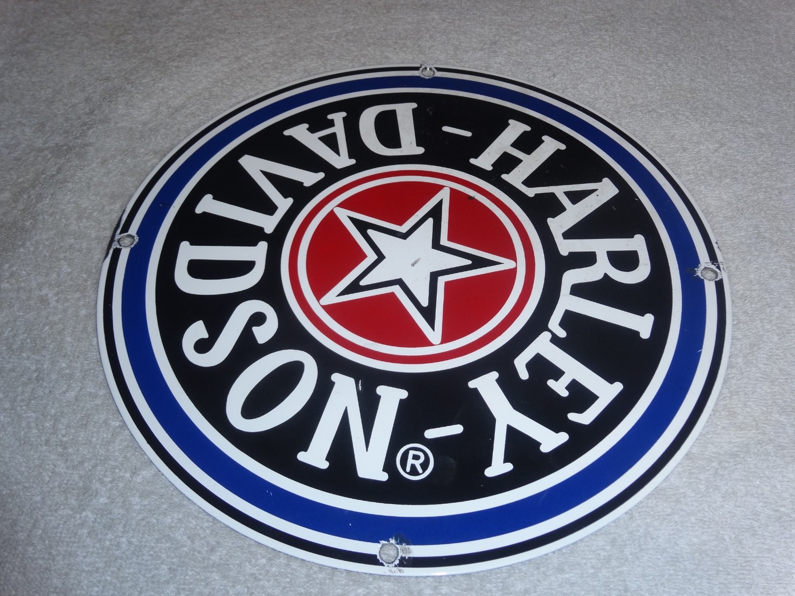 VINTAGE HARLEY DAVIDSON MOTORCYCLE 11 1/4" PORCELAIN METAL GASOLINE OIL HOG SIGN