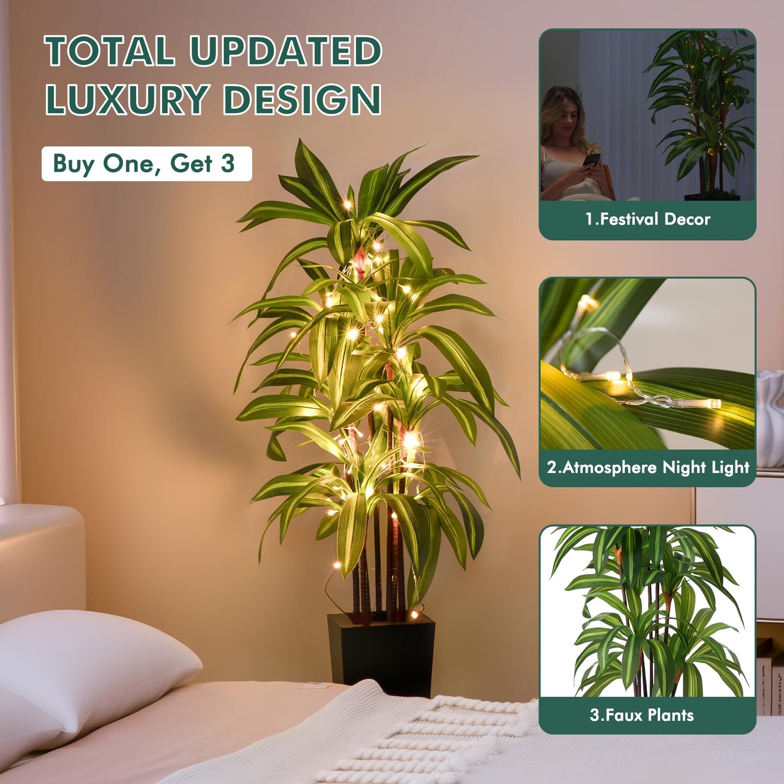 Artificial Dracaena Tree 5FT Fake Tree with Black Tall Planter Indoor Decor