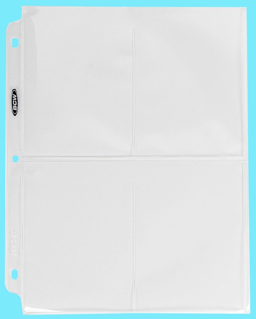 50 BCW Pro 4-Pocket Card Pages Toploader Sheet Protector Ultra Clear Sports CCG