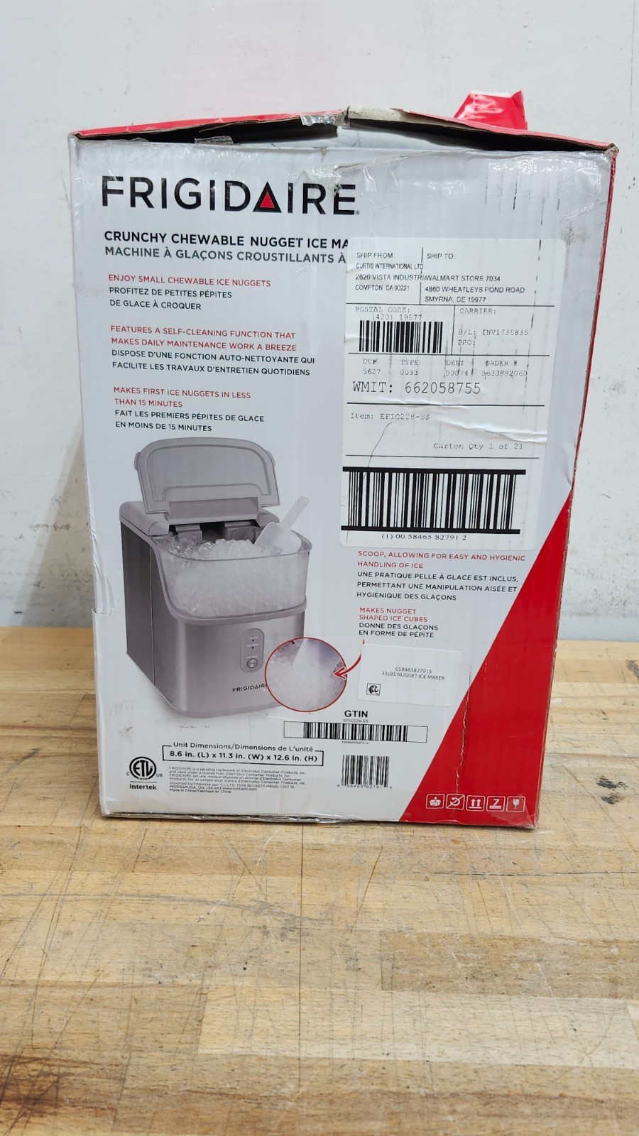 Frigidaire 33 lbs Capacity Nugget Ice Maker, Stainless Steel EFIC228 - Open Box