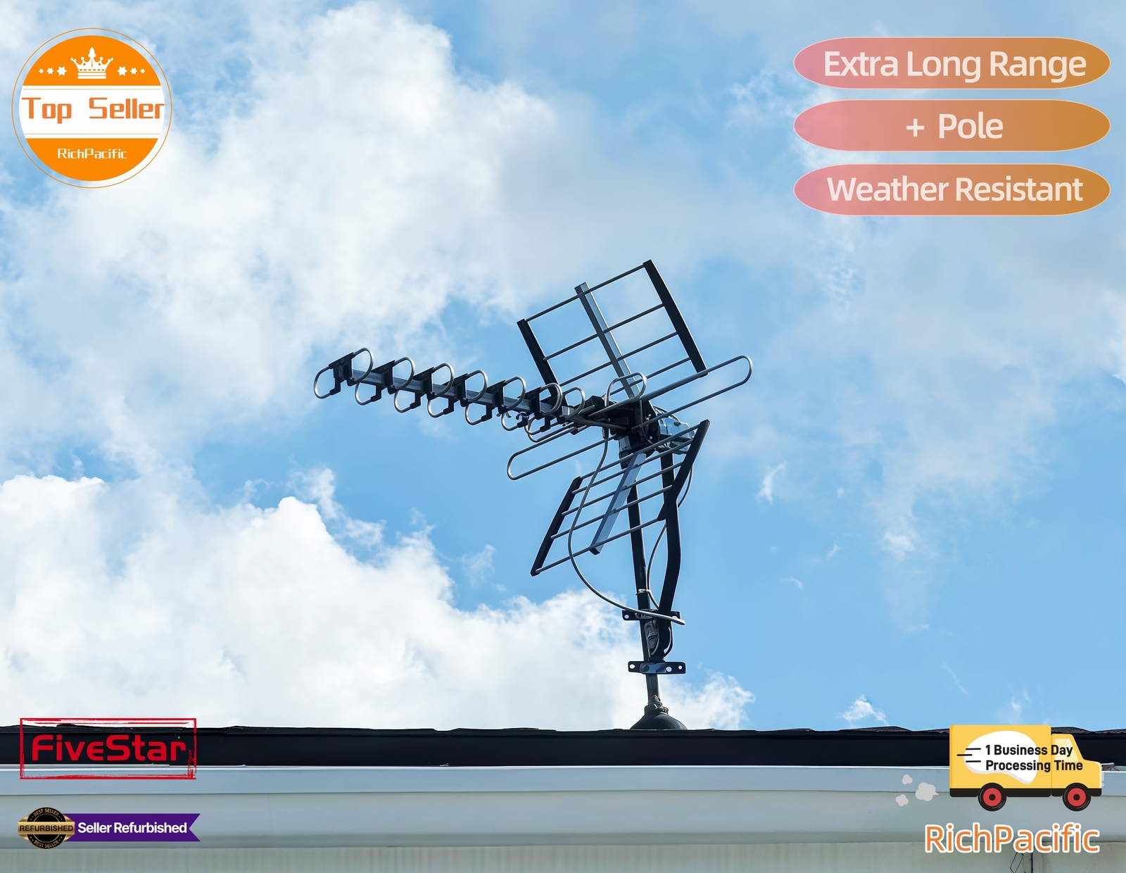 Newly upgraded VHF UHF 4K HDTV Antenna Outdoor 300 Miles Mounting Kit Included