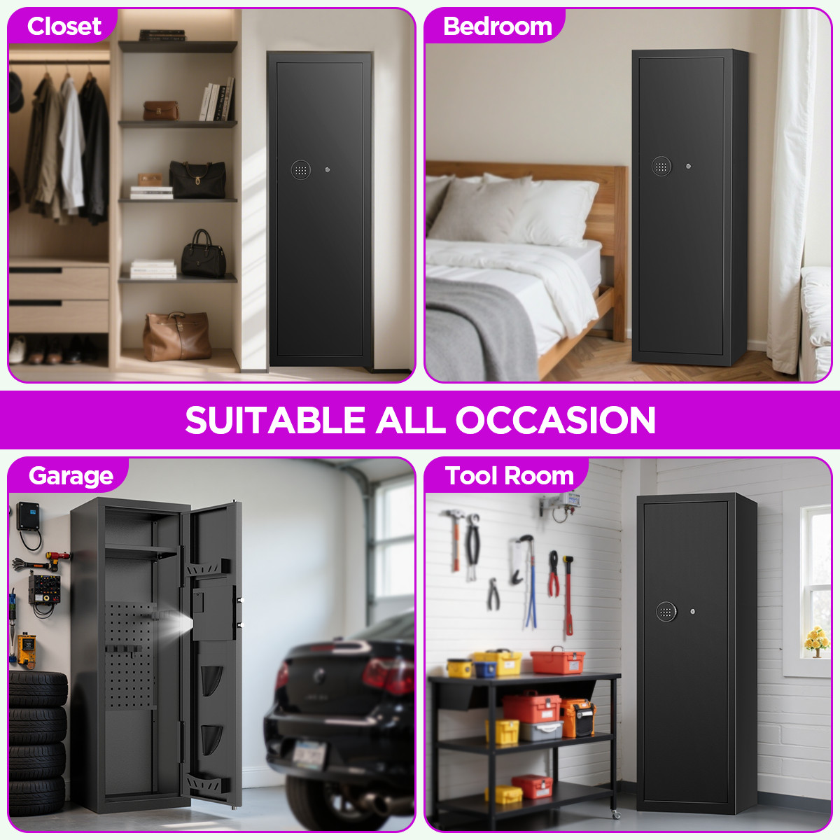 8-10 Rifle Pistols Cabinet Gun Safe Quick Access for Home Security Unassembly