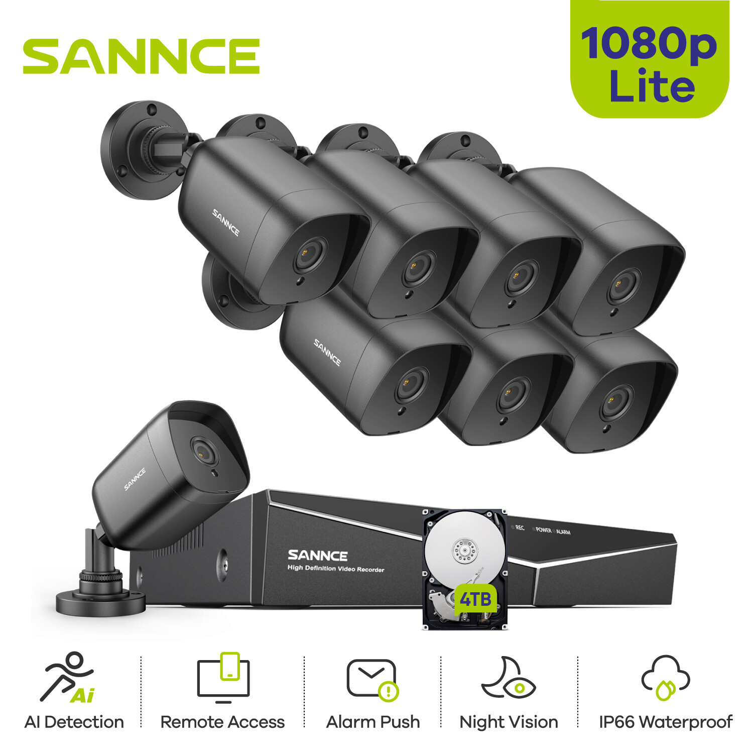 SANNCE 1080P 4CH 8CH 5IN1 DVR Home Security Camera System Outdoor Night Vision