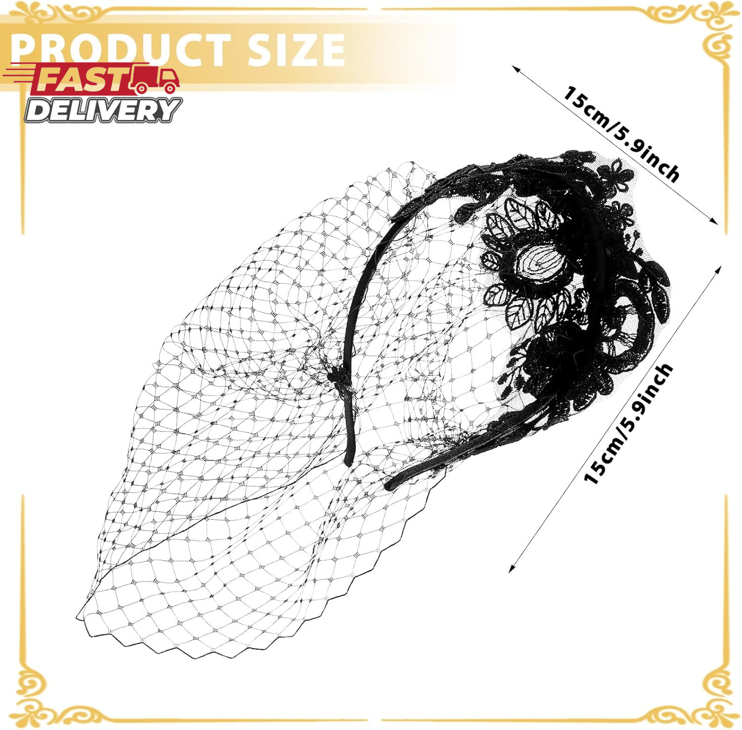 Giantree Black Veils for Women, Black Veil Mesh Veil Headband, Wedding Veil 1920