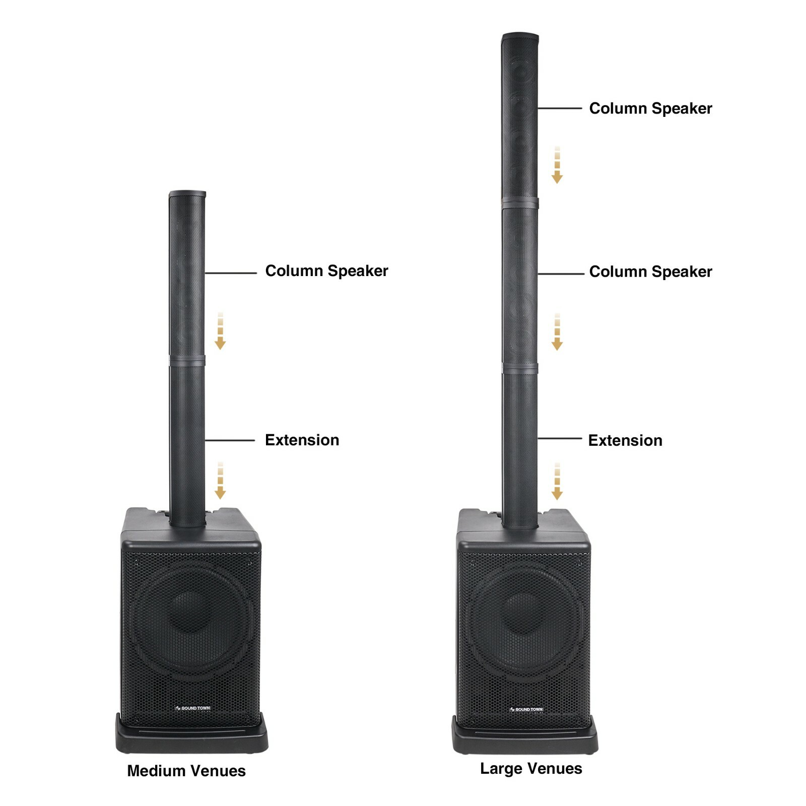 Sound Town Portable Column PA System with 12" Powered Sub, Bluetooth CARPO-L2
