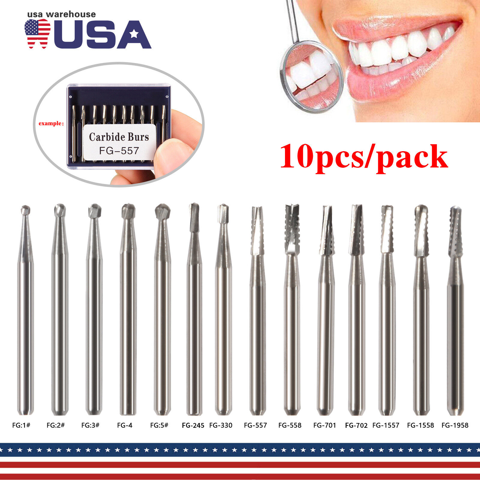 10-100pcs Dental Round Tungsten Carbide FG Bur For High Speed Handpiece
