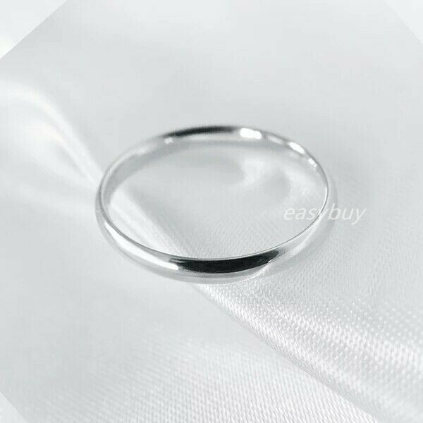REAL s925 Sterling Silver Solid Thin 2mm Classic Plain Band Ring Wedding Engage