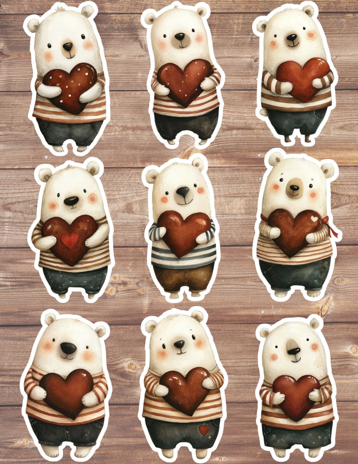Valentines Polar Bear Die Cut Vinyl Stickers Set Scrapbooking Laptop Waterbottle