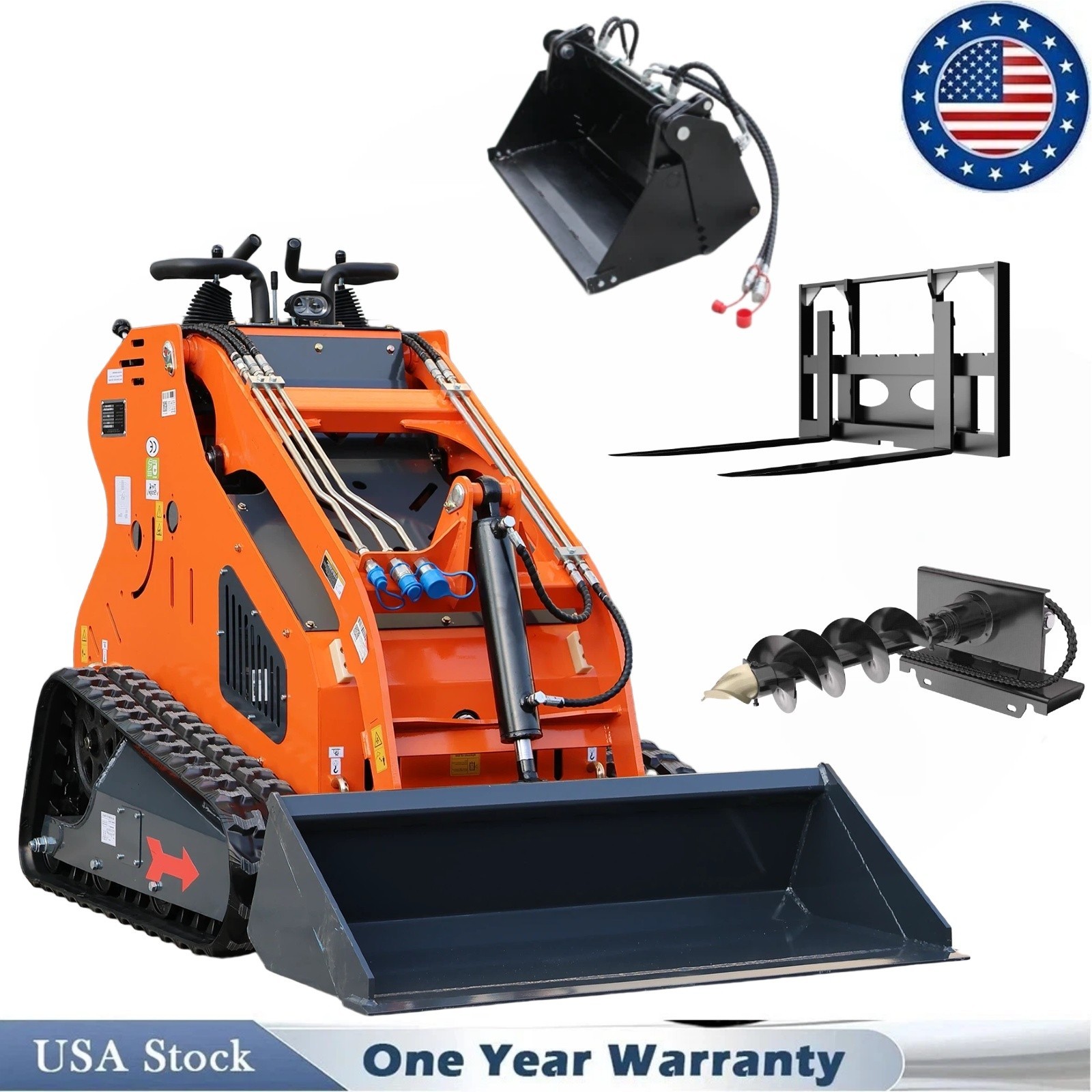 23HP Mini Skid Steer Loader with 3 Attachments, Free Shipping