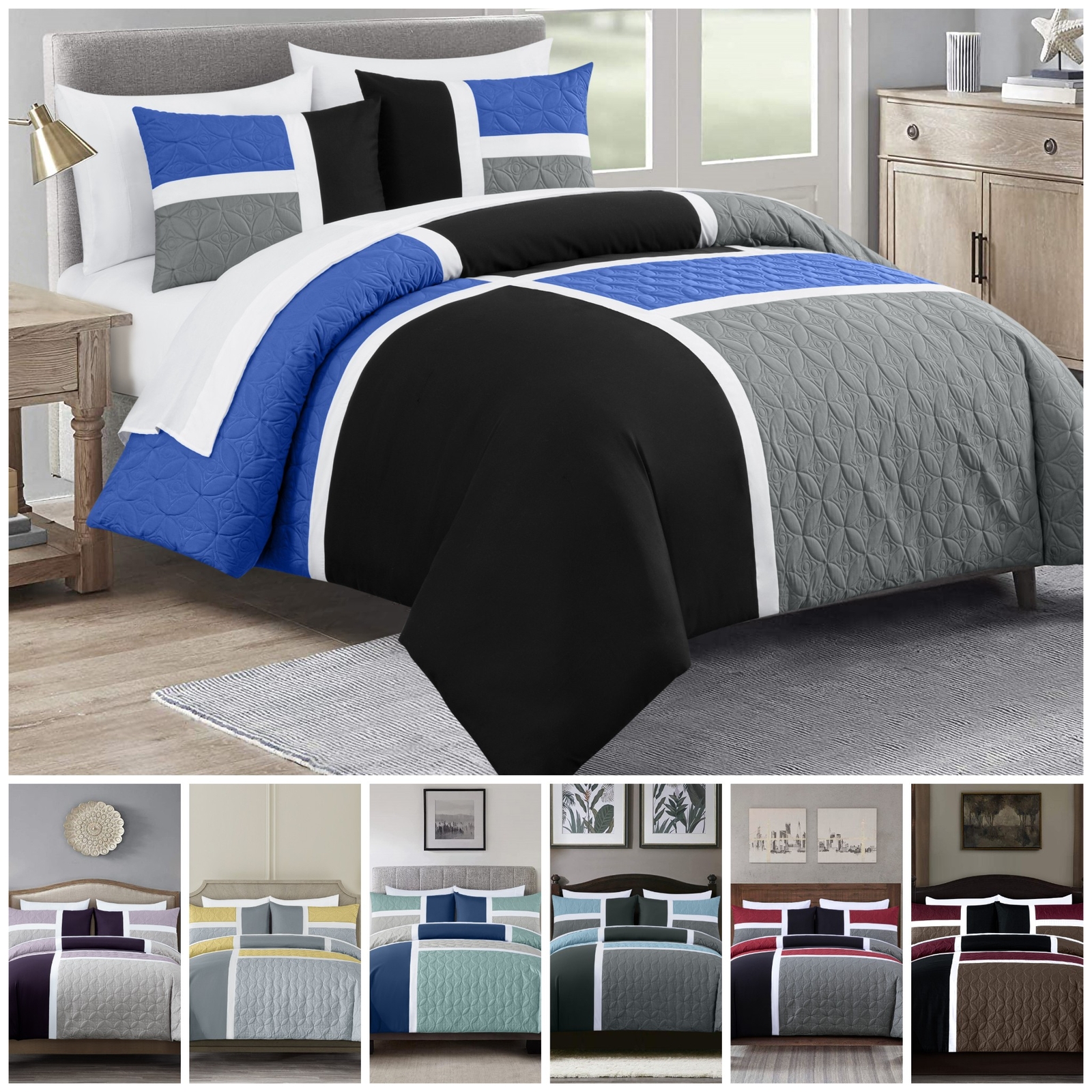 Chezmoi Collection 7-Piece Medallion Patchwork Bed in a Bag Comforter Set