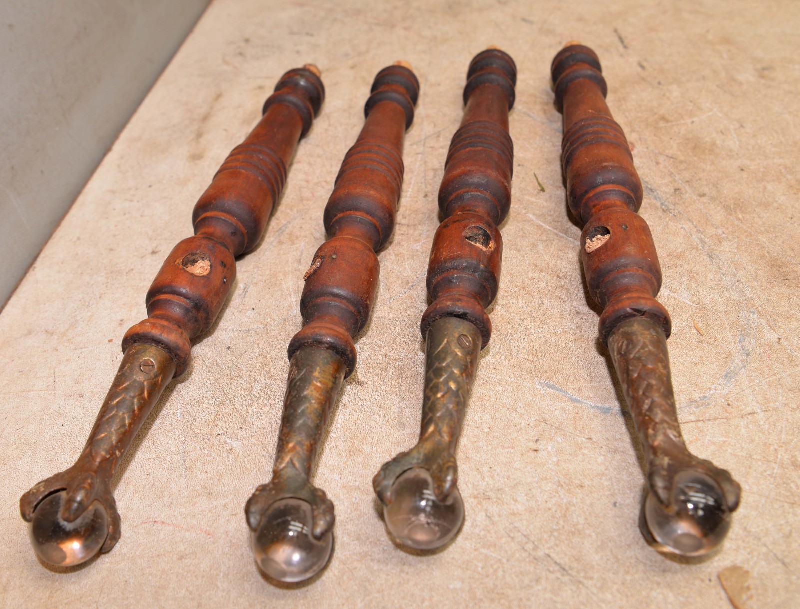 4 eagle claw brass glass ball piano stool legs collectible antique parts lot