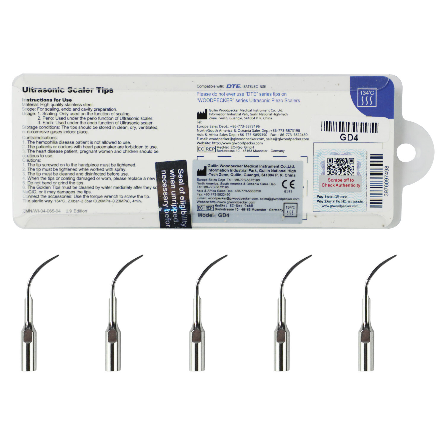 Woodpecker DTE Dental Ultrasonic Scaler Scaling Endo Perio Tips E ED G GD P PD