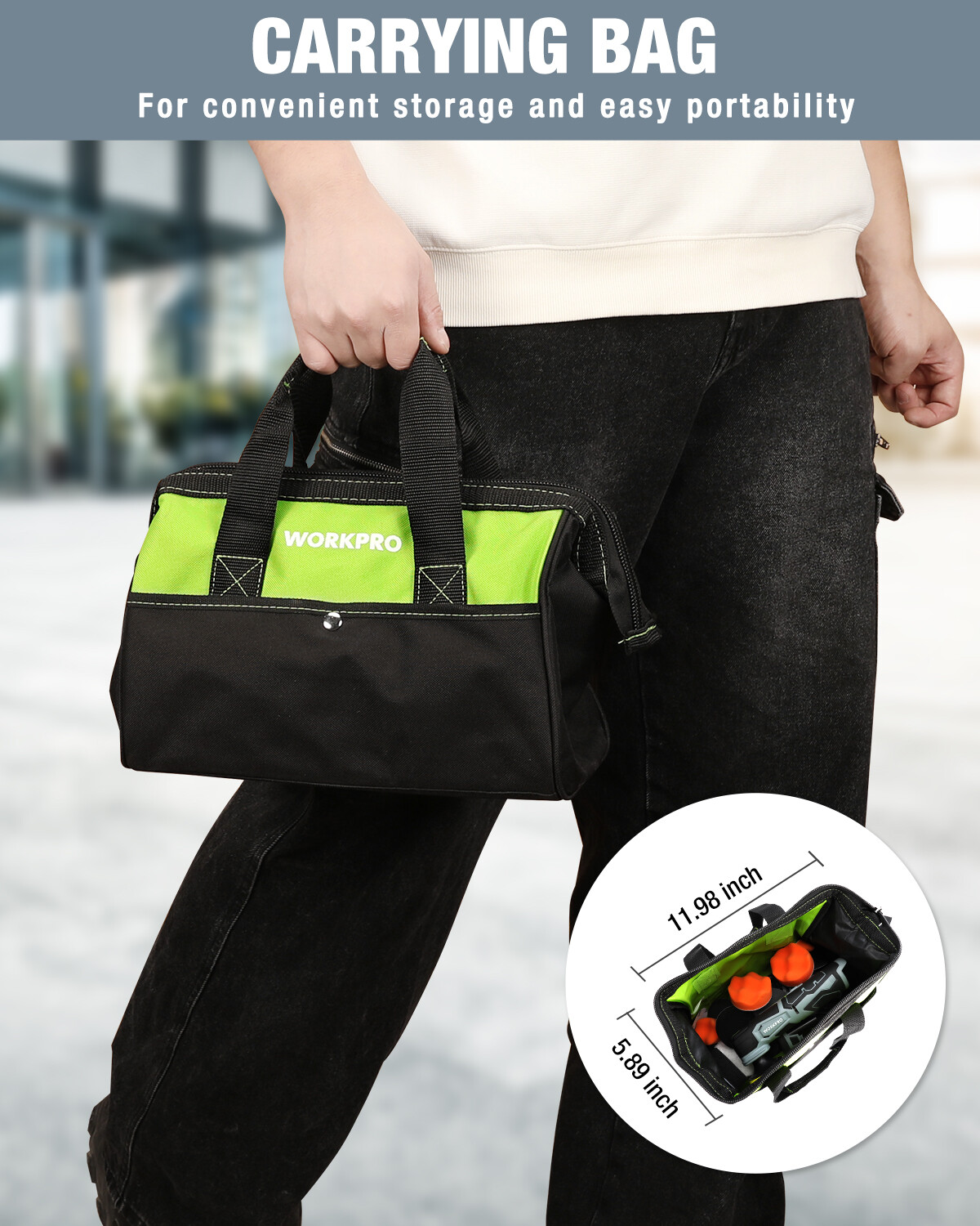 WORKPRO 12V Cordless Mini Buffer Polisher Kit 5 Variable Speed 600-3000RPM w/Bag