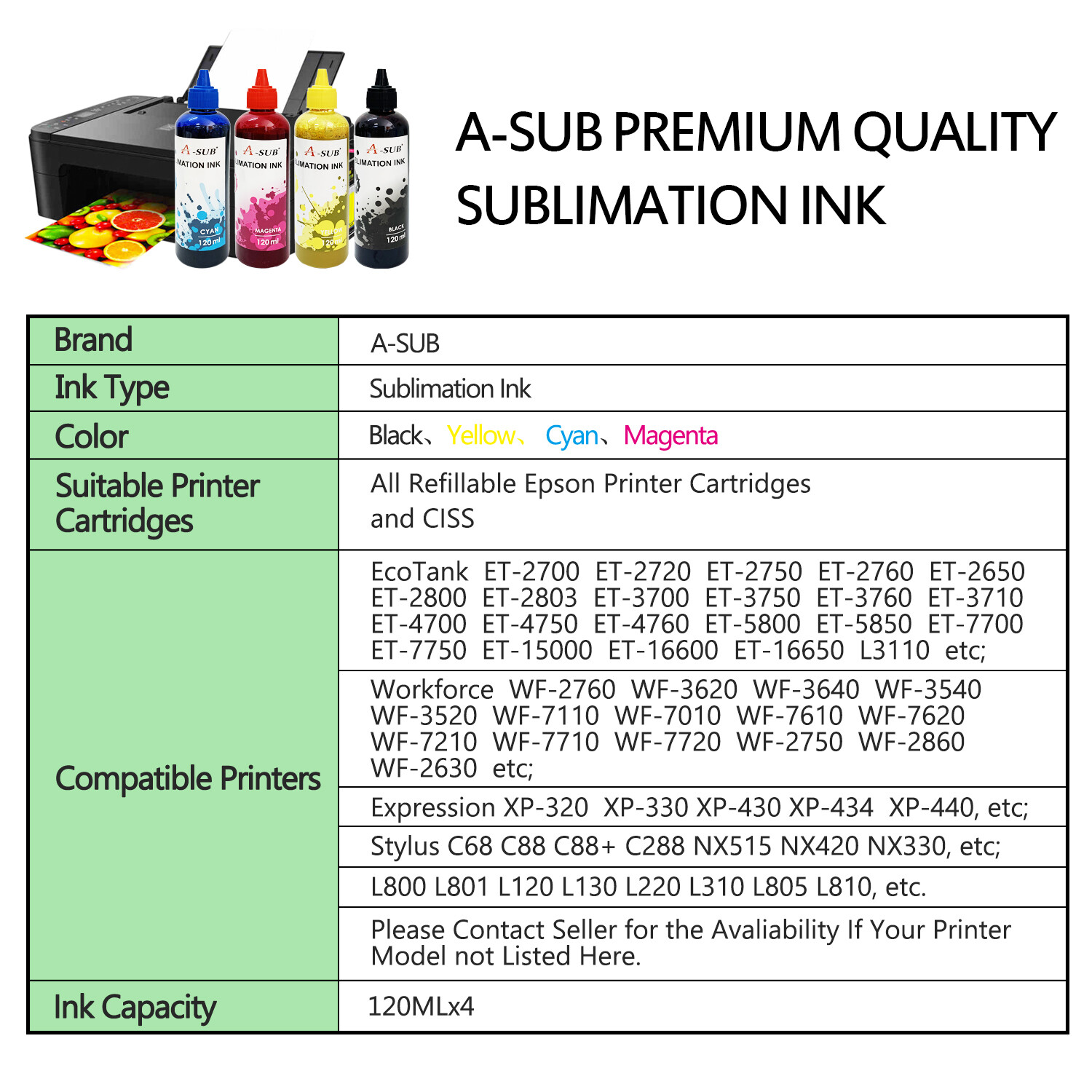 Bundle Kit A-SUB Sublimation Paper 8.5x14 125g + A-SUB Sublimation Ink 2803 2400