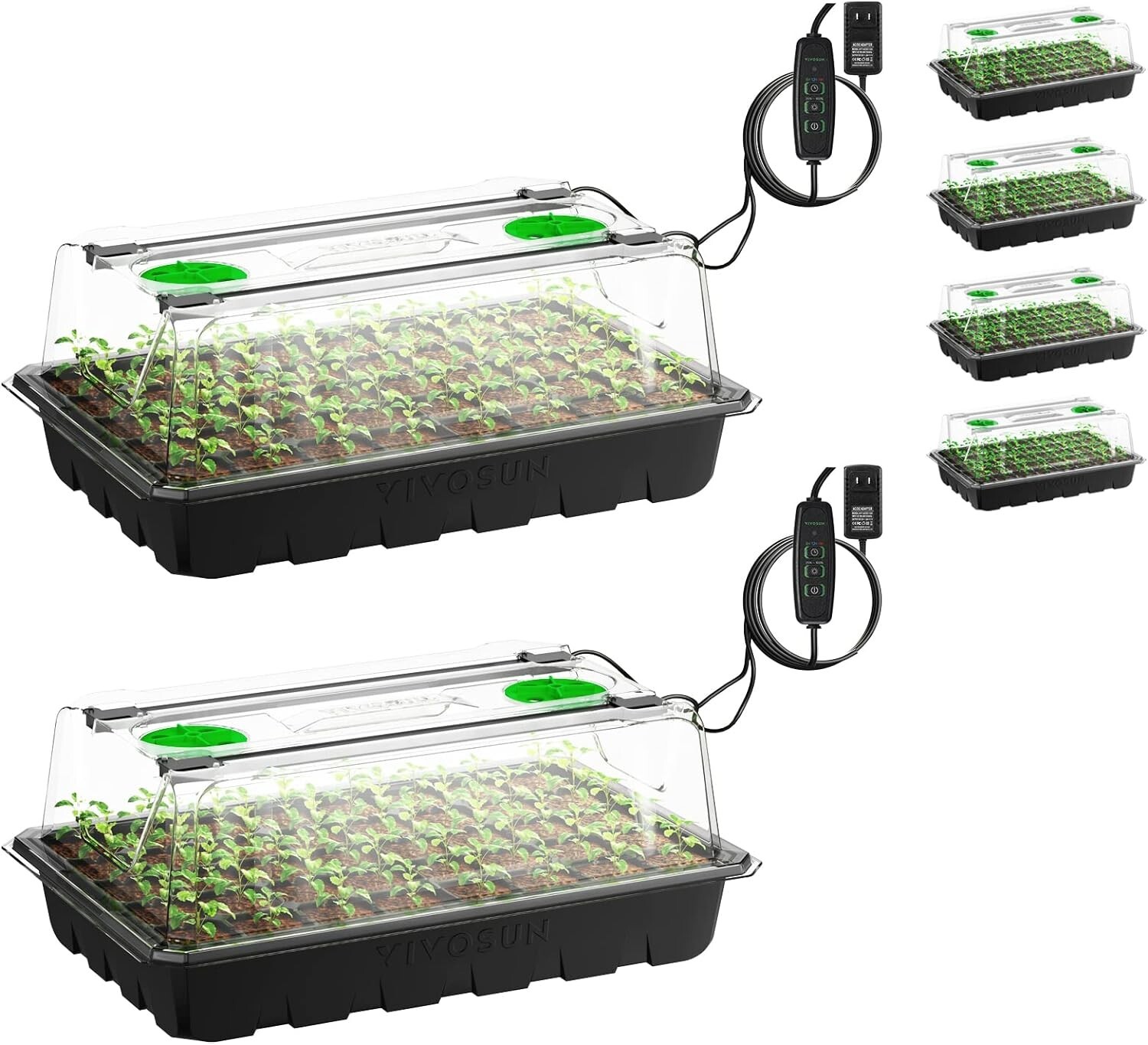 VIVOSUN 6-Pack 240-Cell Seed Starter Trays Kit 2 Set Dimmable LED Grow Light Bar