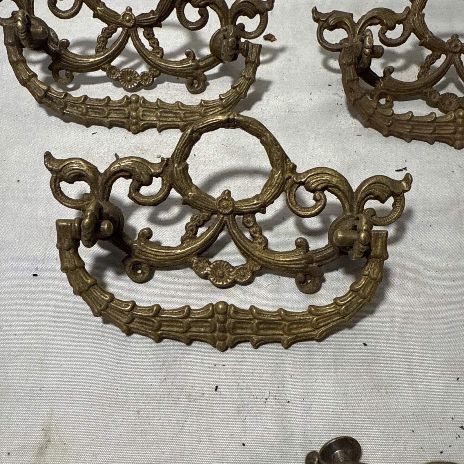 10 Ornate Filagreed Antique Brass Pull Drawer Cabinet Handle Ornate Hardware