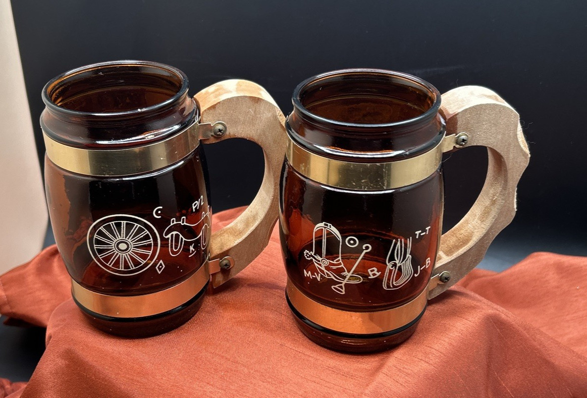 Vintage Siestaware Western / Wagon Wheel Bar Beverage Set with Caddy & Triangle