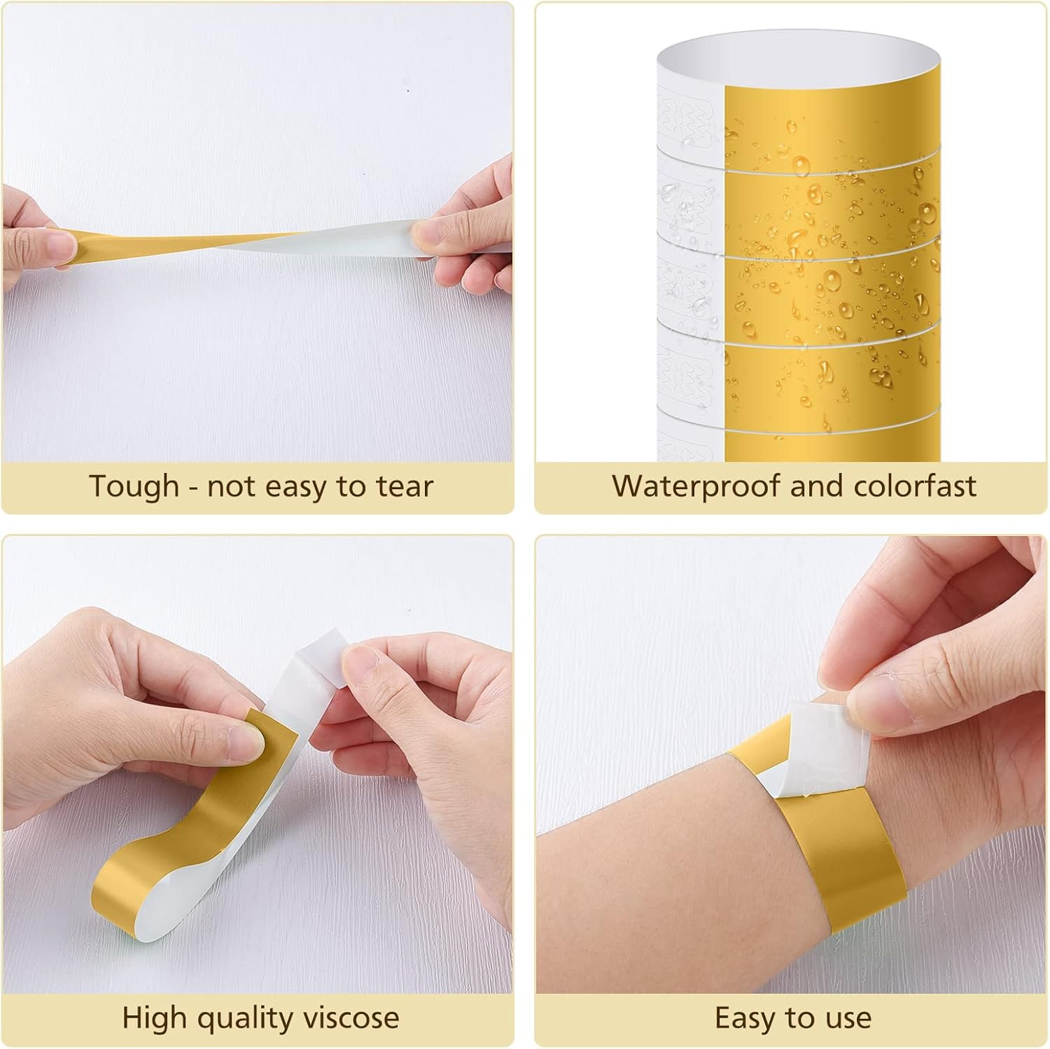 Paper Wristbands for Events - 300 Pcs Gold Waterproof Party Arm Bands