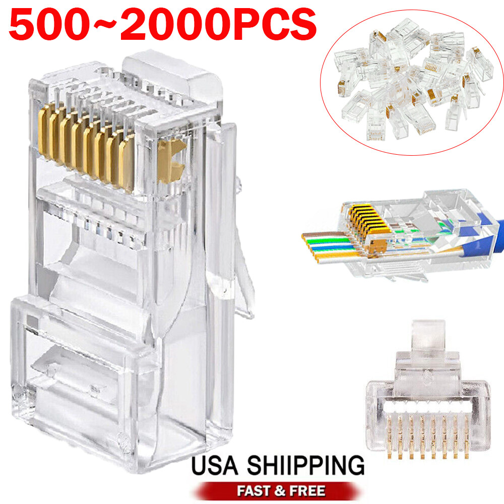 2000pk RJ45 Pass Through Modular Plug Network Cable Connector End 8P8C CAT6 CAT5