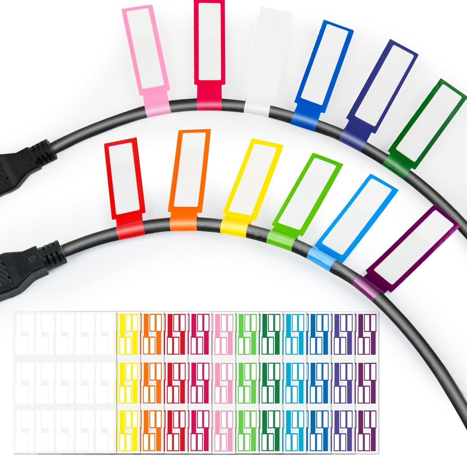 360PCS Cable Labels, 12 Colors Waterproof Tags Wire Cord Multicolor