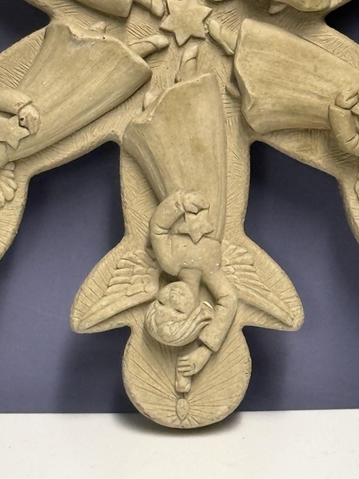 Hand Cast Stone Snowflake Shaped Ornament W/Angels Wall Decor By George CARRUTH