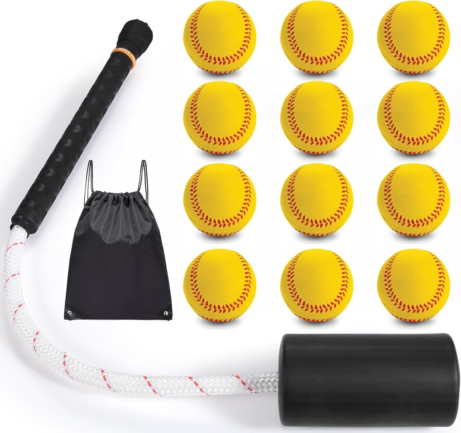 Baseball & Softball Swing Trainer Bat with Rope 12 Balls Tote Bag JUJINGYANG