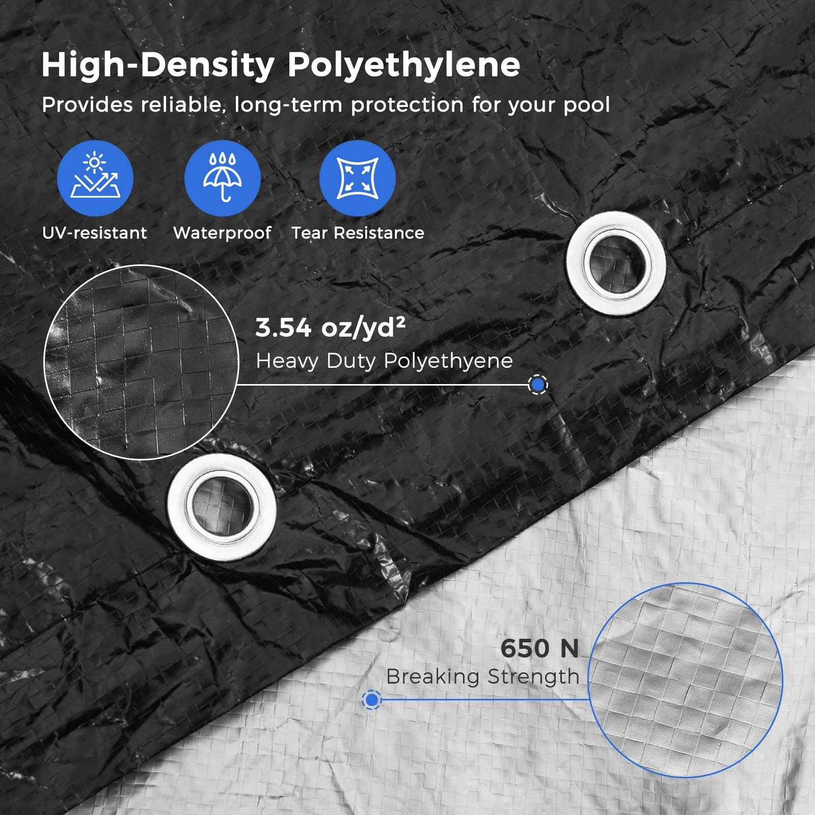 Round Pool Cover Heavy Duty Winter Pool Cover for 15 FT Above Ground Pool #Black