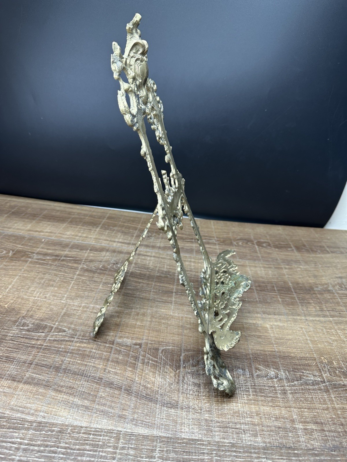 Vintage Rococo Revival Style Polished Brass Table Display Easel Ornate