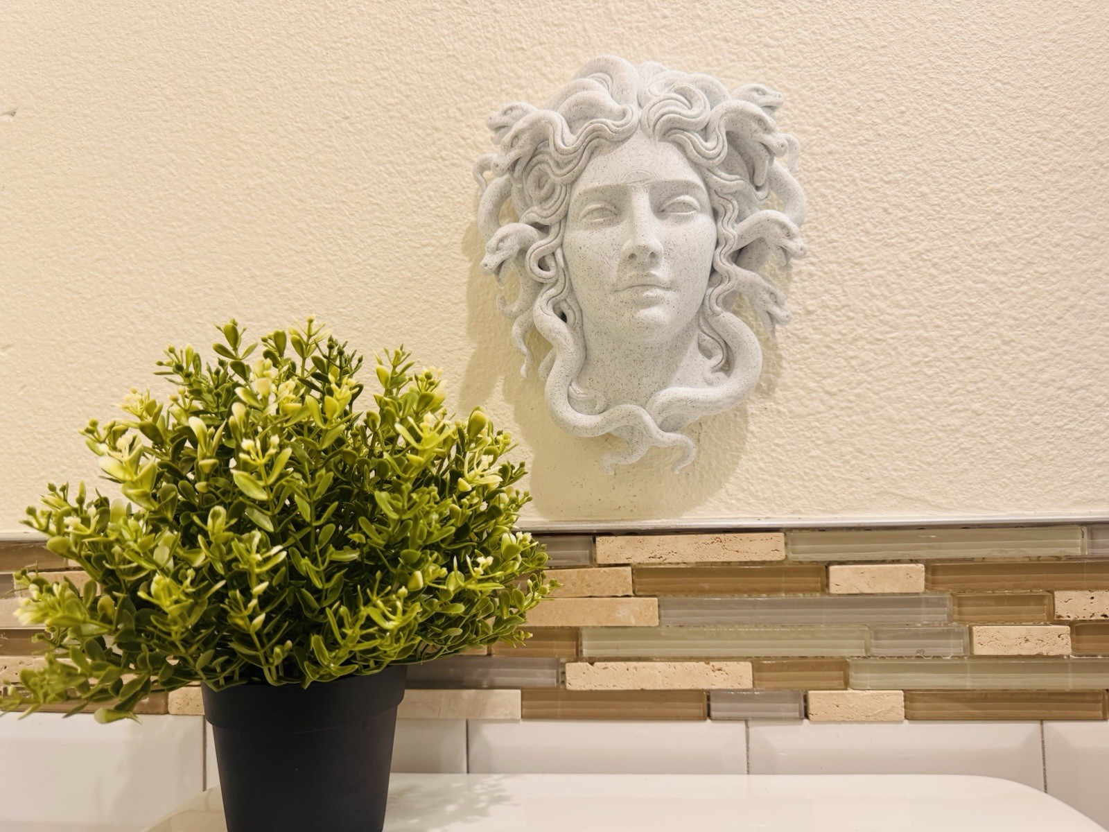 Medusa 9” Wall Sculpture Greek Mythology Art | Stone Look Gorgon Face Decor