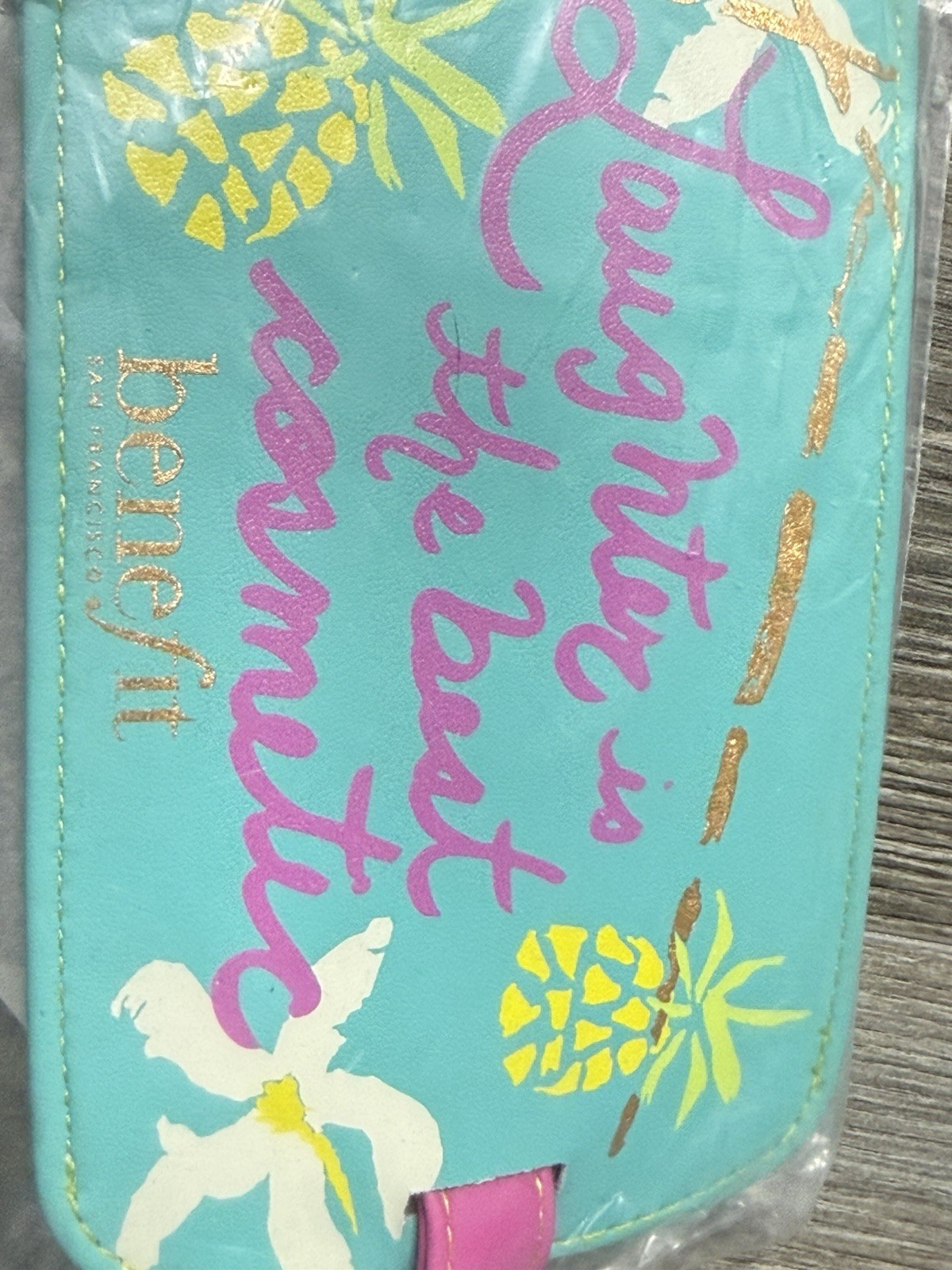 Benefit Luggage Tag Laughter is the Best Cosmetic Tropical Pink Blue NIB