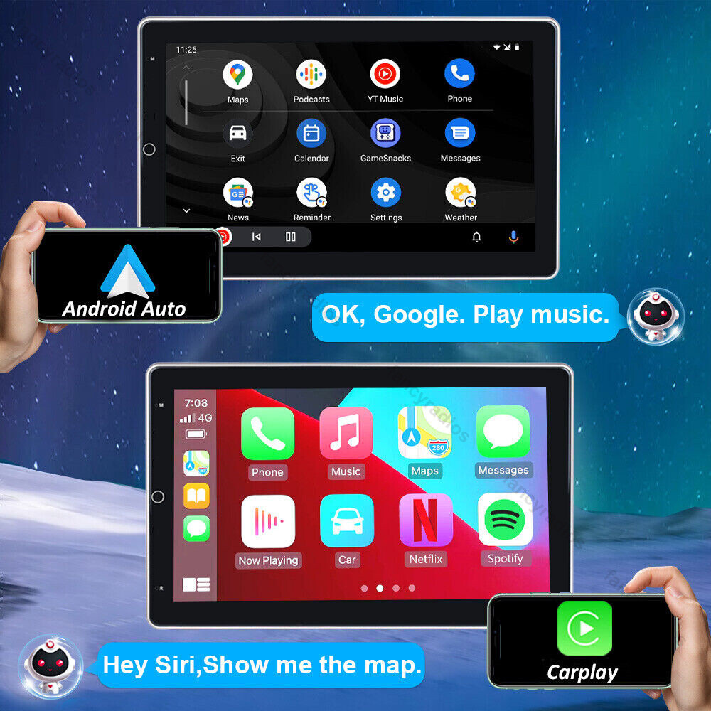 Double 2Din Rotatable 10.1'' Apple Carplay Android 13 Car Stereo Radio GPS Wifi