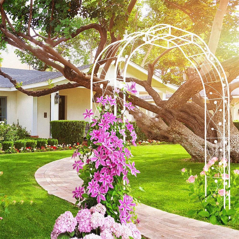 Garden Arch W74.4''x H98.4'' Garden Arbor Trellis Climbing Plants Support White