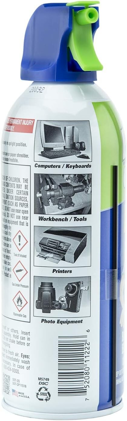 Blow Off Air Duster Can with Nozzle, 10 oz., Blue/Green - 9962 (12 PACK)