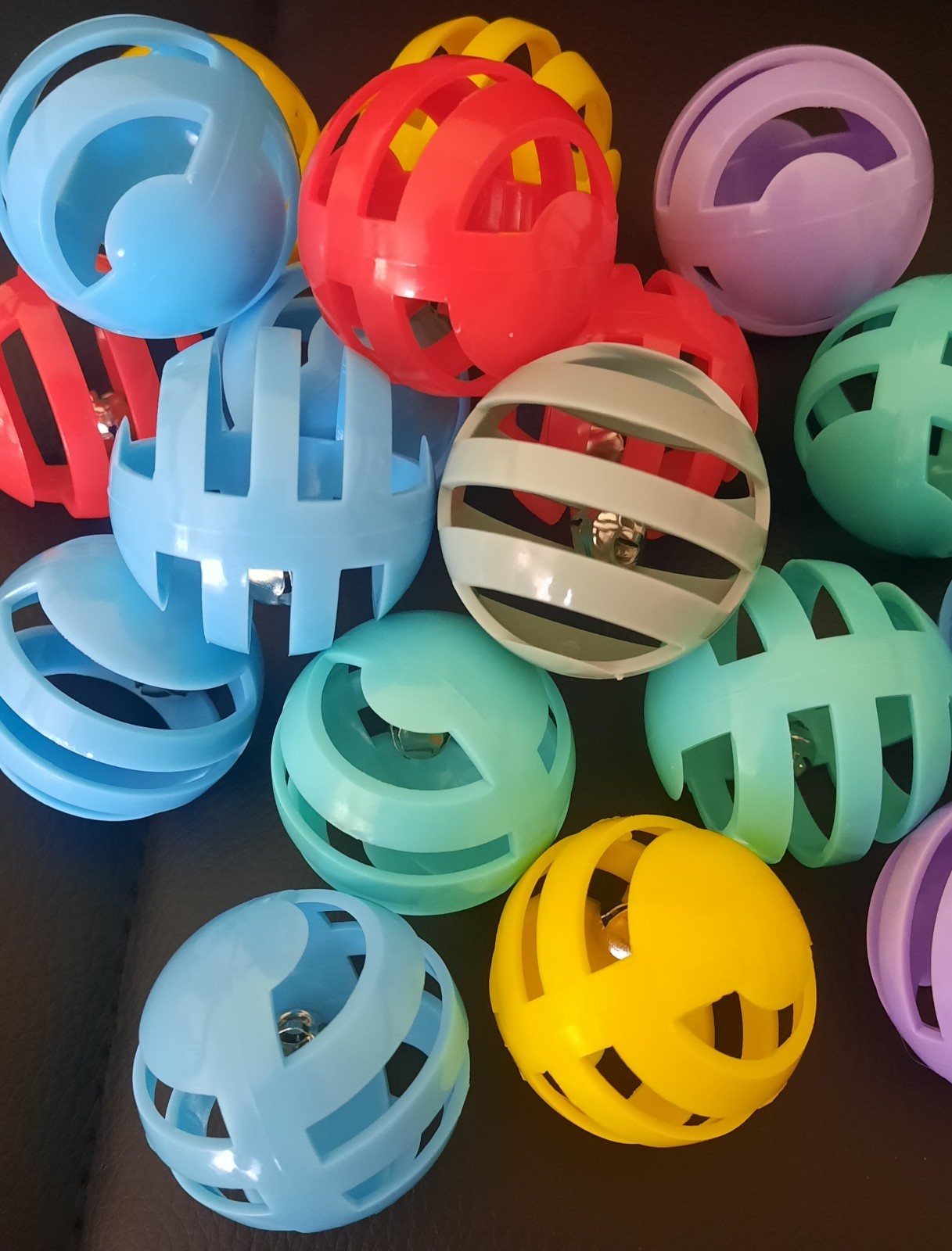 24 Cat Toy Balls with Bell Inside – Thick Plastic – Random Colors – Fun &...