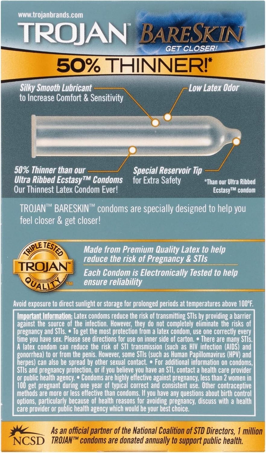 Trojan Sensitivity Bareskin Thinnest Sensitive Lubricated Latex Condoms-Exp 5/29