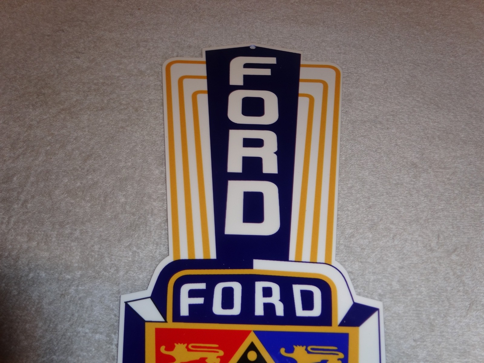 VINTAGE FORD JUBILEE DIECUT CAR & TRUCK DEALER 13" BAKED METAL GASOLINE OIL SIGN