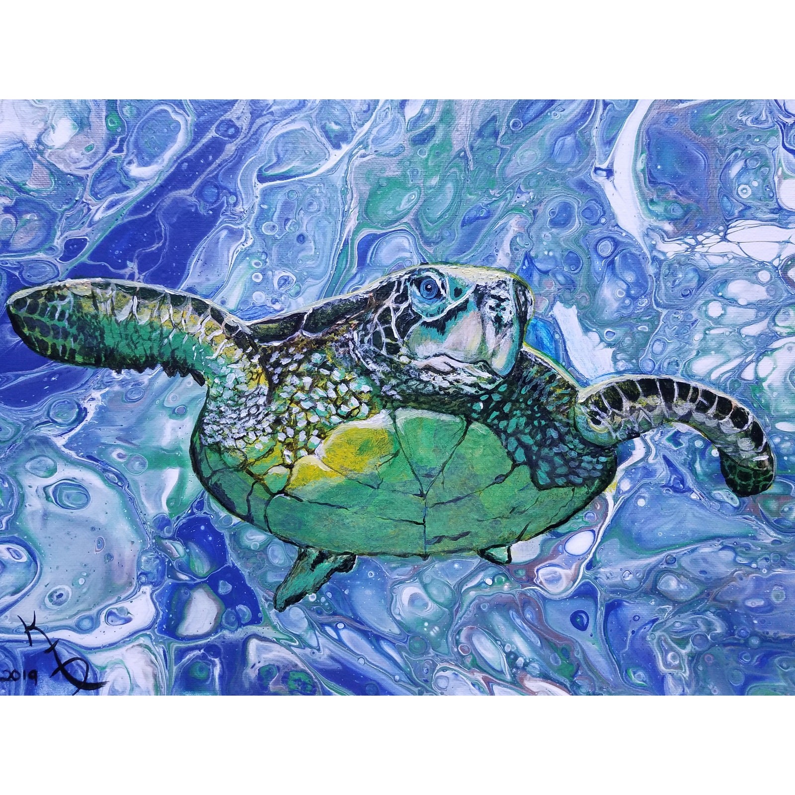 Sea Turtle 5"x7" Greeting Cards Set of 5 Acid Free Art Print Abstract